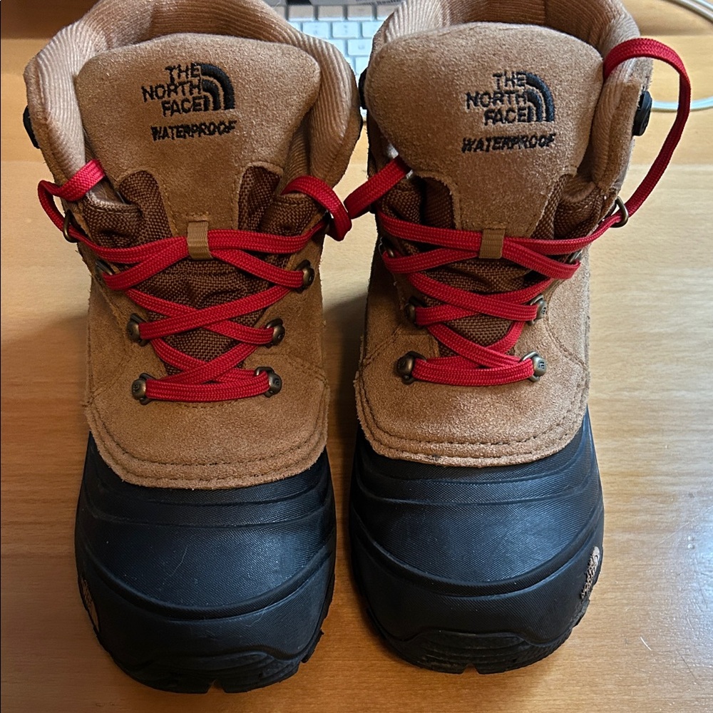The North Face Tan and Black Waterproof Boots with Red Laces